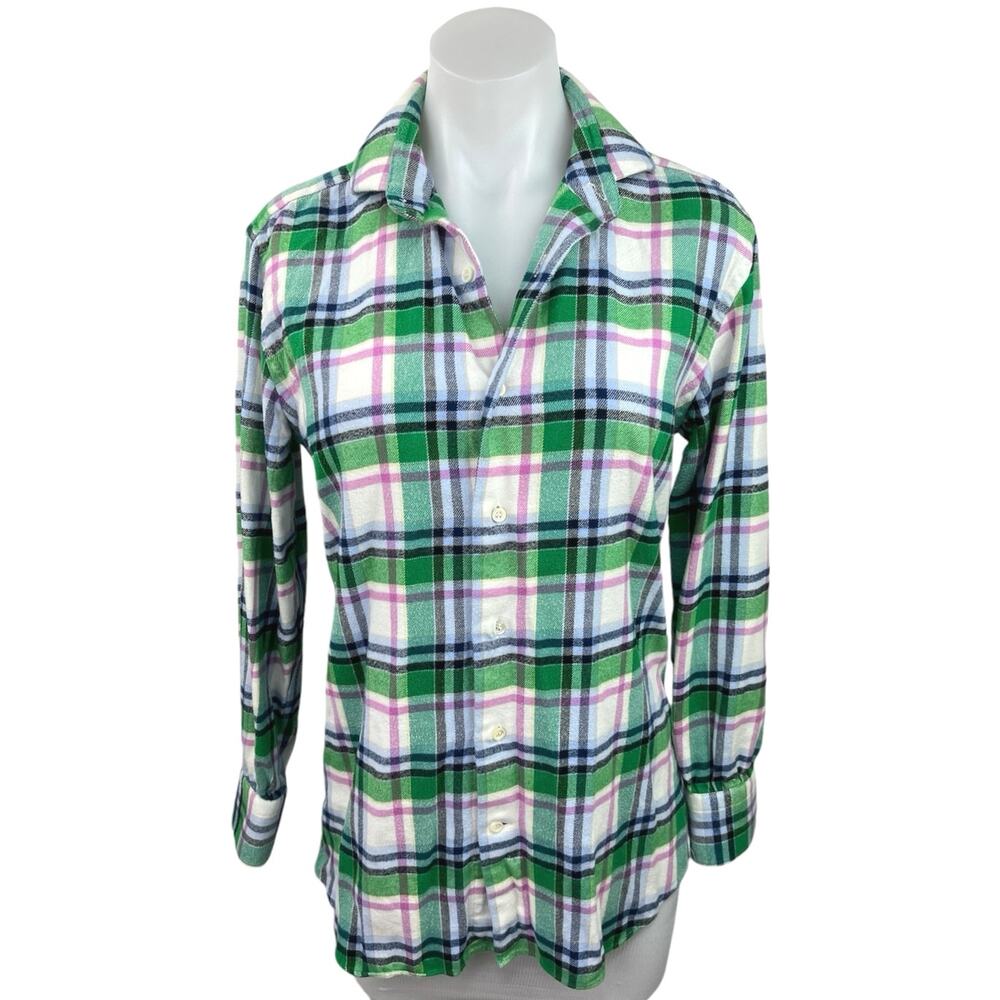 Paul Stuart Green Pink White Plaid Long Sleeve Casual Button Down Shirt Size S